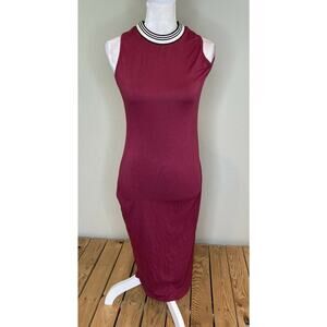 NWT MB Design Sleek Sportive Midi Dress Size Medium Women’s Red High Neck